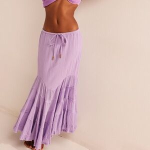 Free People Like A Mermaid Tiered Ruffles Maxi Skirt in Thistle Path